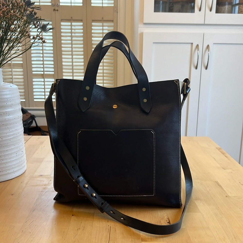Madewell Navy & white leather tote